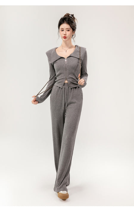 Maya Comfortable Winter Premium Trackset - full-length front shot on model, grey - Miss Mosa By Akanksha