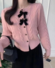 Maya Cute Woolen Sweater with Bow Detail - front shot on hanger, pink - Miss Mosa By Akanksha