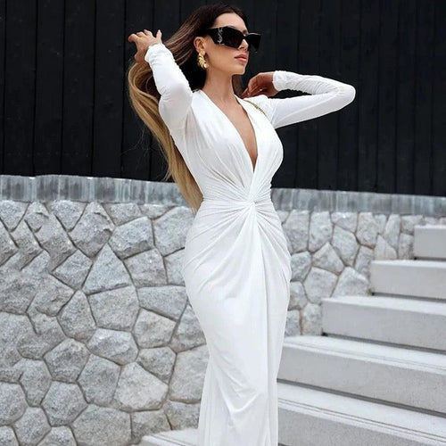 Maya Plunge Neck Bodycon Dress In White