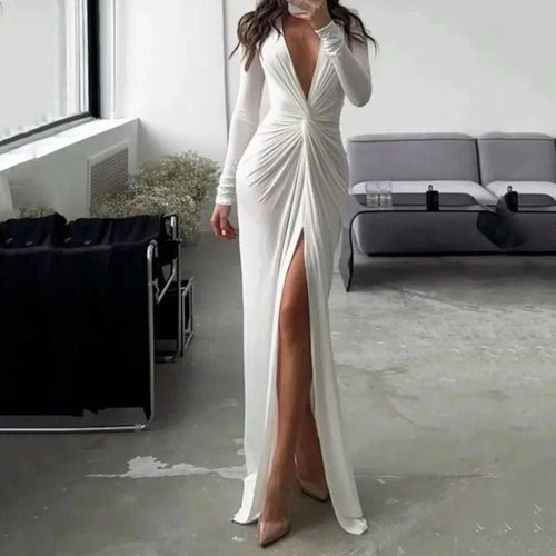 Maya Plunge Neck Bodycon Dress In White