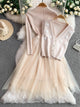 Mayfair Woolen Dress With Vest Top - flat-lay product shot on hangers, blush - Miss Mosa By Akanksha