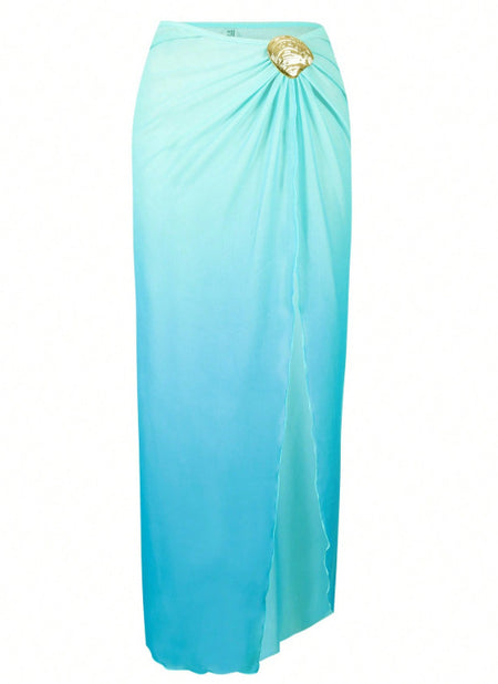 Maysa 2 Pcs Swimsuit With Skirt - sarong skirt product shot, turquoise ombre - Miss Mosa By Akanksha