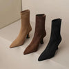 Meah Short Suede Statement Ankle Boots - flat-lay shot of three colour options, brown - Miss Mosa By Akanksha