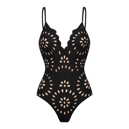 Mellin Swimsuit With Skirt In Black - flat-lay product shot of swimsuit - Miss Mosa By Akanksha