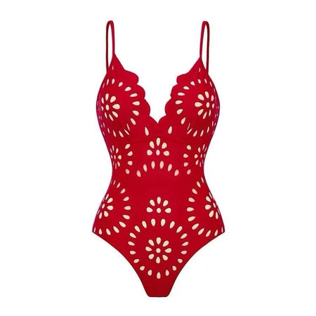 Mellin Swimsuit With Skirt In Red - collage of product shots on models - Miss Mosa By Akanksha