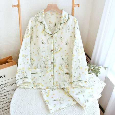Melly Floral Cotton Nightsuits In Off-White - front shot on hanger, off-white - Miss Mosa By Akanksha