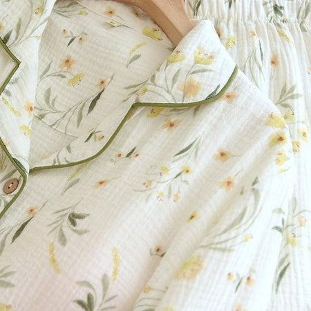 Melly Floral Cotton Nightsuits In Off-White - close-up of collar, off-white - Miss Mosa By Akanksha