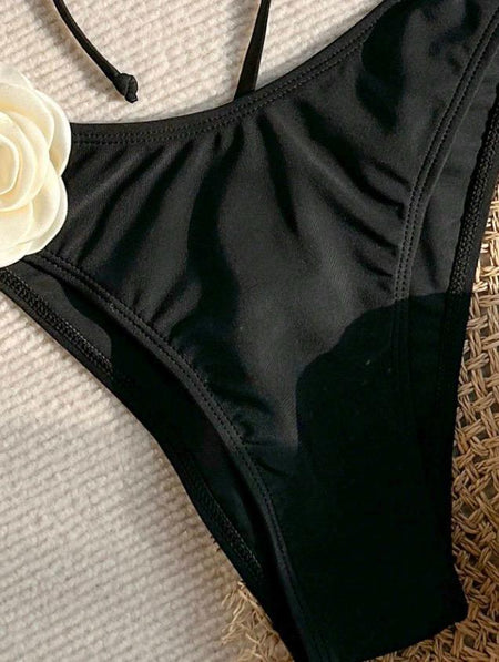 Meloe Rosette Summer Bikini In Black - close-up shot of the bikini bottom - Miss Mosa By Akanksha