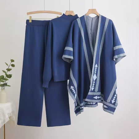 Melvin Luxe Winter Coord Set With Cape - flat-lay product shot on hangers, navy blue - Miss Mosa By Akanksha