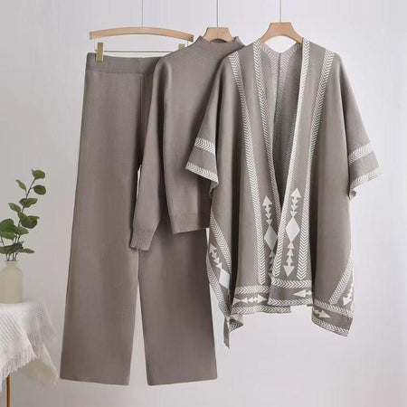 Melvin Luxe Winter Coord Set With Cape - flat-lay product shot on hangers, grey - Miss Mosa By Akanksha