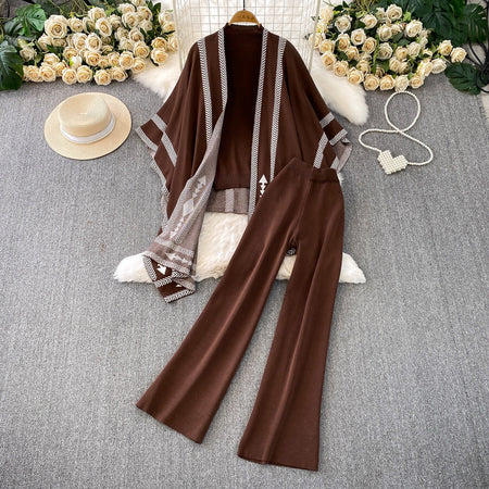 Melvin Luxe Winter Coord Set With Cape - flat-lay product shot, brown - Miss Mosa By Akanksha