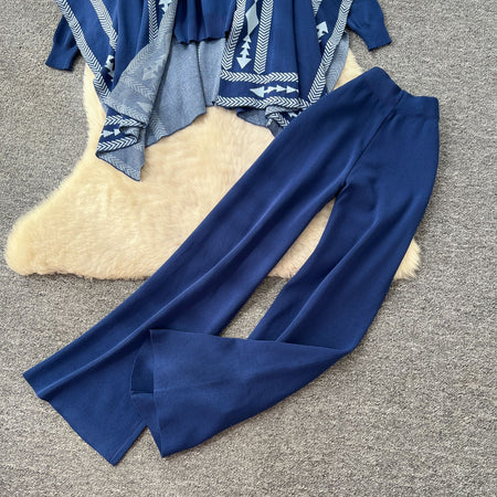 Melvin Luxe Winter Coord Set With Cape - flat-lay product shot, navy blue - Miss Mosa By Akanksha