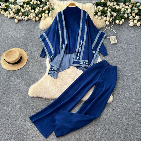 Melvin Luxe Winter Coord Set With Cape - flat-lay product shot, navy blue - Miss Mosa By Akanksha