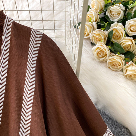Melvin Luxe Winter Coord Set With Cape - close-up of cape detail, brown - Miss Mosa By Akanksha