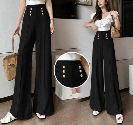 Meraki Wide Leg High Waist Pants - front shot on model, black - Miss Mosa By Akanksha