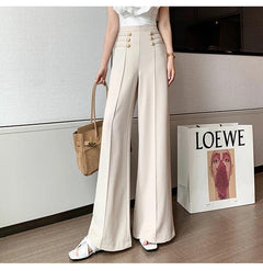 Meraki Wide Leg High Waist Pants - front shot on model, beige - Miss Mosa By Akanksha