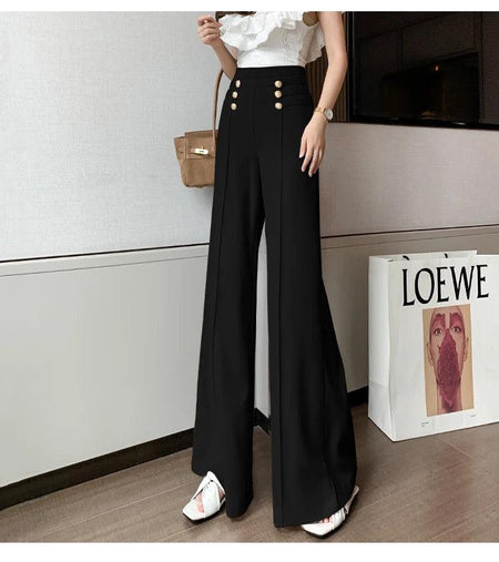 Meraki Wide Leg High Waist Pants - front shot on model, black - Miss Mosa By Akanksha