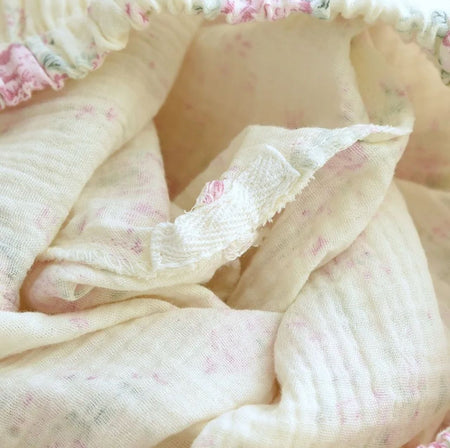Meria Floral Cotton Nightsuit In Off-White - close-up of the inner fabric detail - Miss Mosa By Akanksha