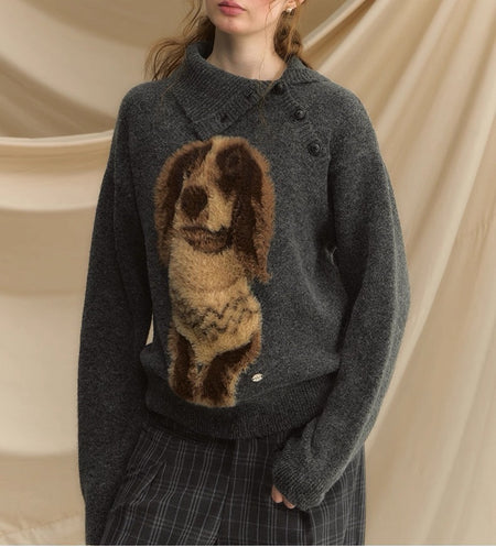 Merve Boo Fur Sweater - front shot on model, charcoal grey - Miss Mosa By Akanksha
