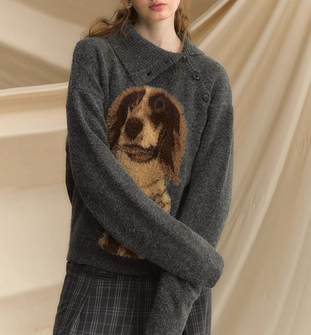 Merve Boo Fur Sweater - front shot on model, charcoal grey - Miss Mosa By Akanksha