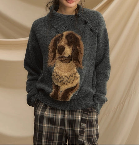 Merve Boo Fur Sweater - front shot on model, charcoal grey - Miss Mosa By Akanksha