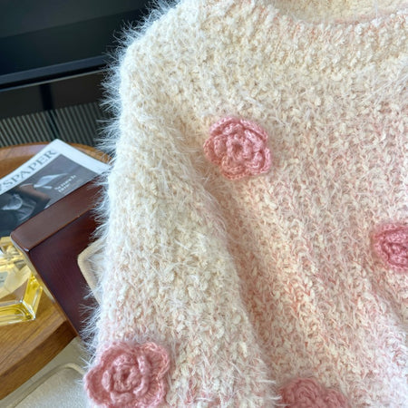 Meryl Floral Sweater - close-up of fabric detail, off-white - Miss Mosa By Akanksha