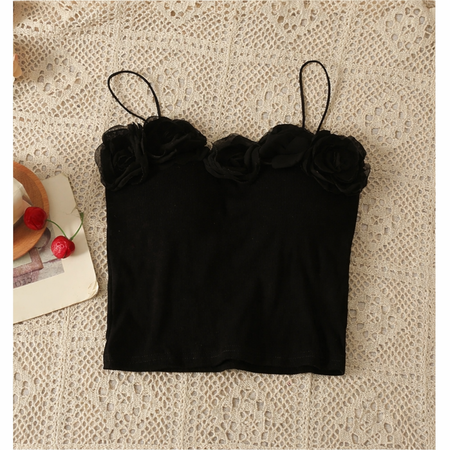 Mexico Rose Padded Top - flat-lay shot, black - Miss Mosa By Akanksha