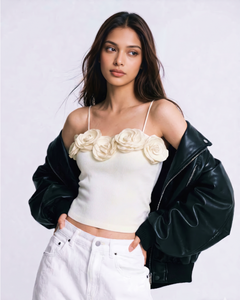 Mexico Rose Padded Top - styled shot, cream - Miss Mosa By Akanksha