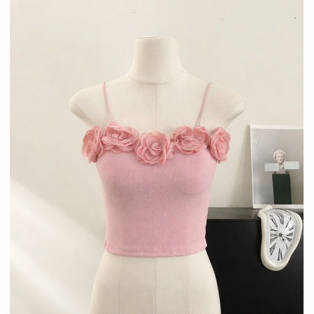 Mexico Rose Padded Top - flat-lay shot, pink - Miss Mosa By Akanksha