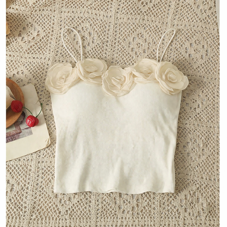 Mexico Rose Padded Top - flat-lay shot, cream - Miss Mosa By Akanksha