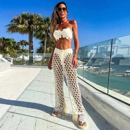 Mexico Summer 3 Pc Resortwear - front shot on model, white - Miss Mosa By Akanksha