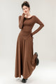 Mia Drawstring Coord Set - Set of Top and Skirt - full-length front shot on model, brown - Miss Mosa By Akanksha