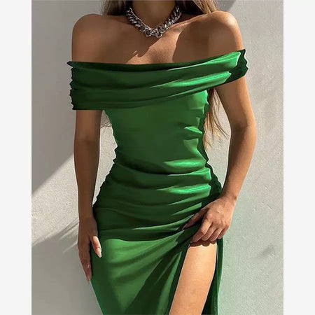 Mia Statement Satin Maxi Dress In Green - close-up of fabric texture, green - Miss Mosa By Akanksha