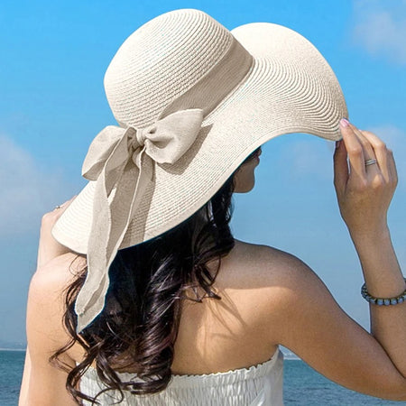 Mia Summer Holiday Straw Hat In Beige - back shot on model, beige - Miss Mosa By Akanksha
