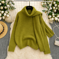 Miane Luxe Sweater With Scarf - flat-lay product shot, olive green - Miss Mosa By Akanksha
