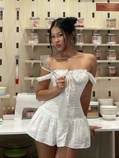 Miara Summer Mini Dress In White - front shot on model - Miss Mosa By Akanksha