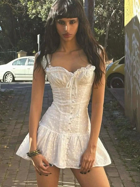 Miara Summer Mini Dress In White - front shot on model - Miss Mosa By Akanksha