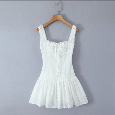 Miara Summer Mini Dress In White - front flat-lay product shot on hanger - Miss Mosa By Akanksha