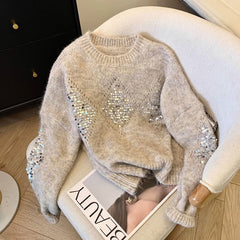 Mieke Luxe Sequin Sweater - flat-lay product shot, beige - Miss Mosa By Akanksha