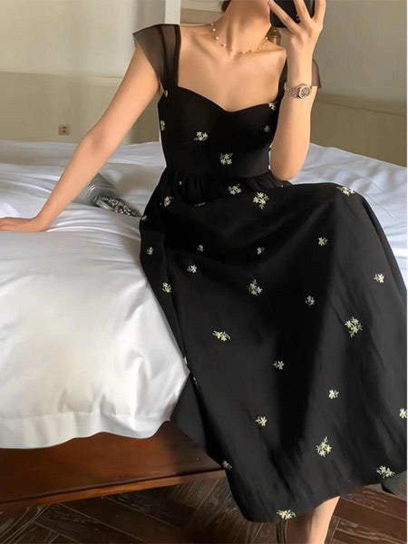 Mikayla Floral Dress In Black - front shot on model, black - Miss Mosa By Akanksha