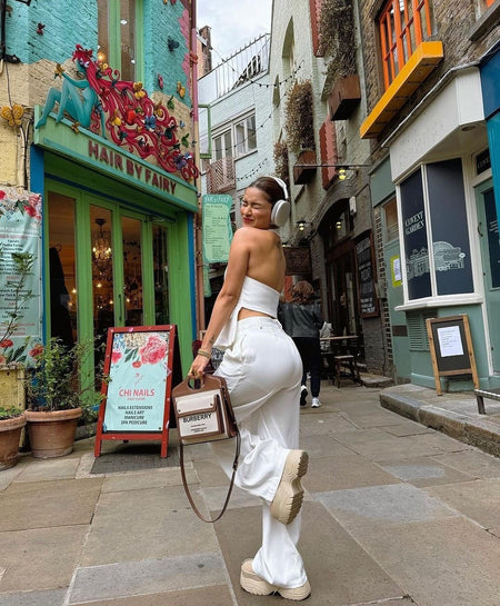 Miko Statement Vest Suit with Pants - back shot on model, white - Miss Mosa By Akanksha