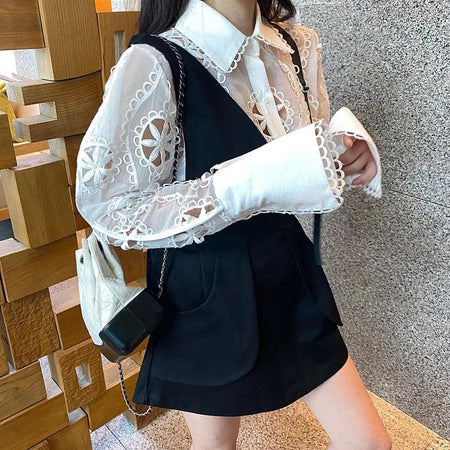 Milan Eyelet Blouse In White - side shot on model, white - Miss Mosa By Akanksha