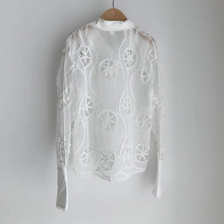 Milan Eyelet Blouse In White - back shot on hanger, white - Miss Mosa By Akanksha