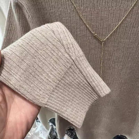 Milano Fleece Lined Turtleneck Sweater - close-up of fleece cuff, beige - Miss Mosa By Akanksha