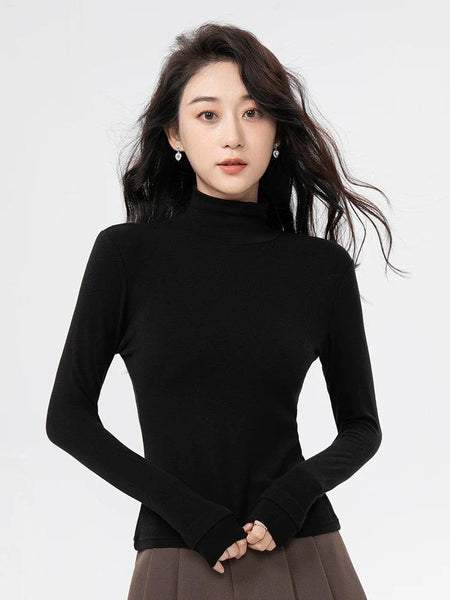 Milano Fleece Lined Turtleneck Sweater - front shot on model, black - Miss Mosa By Akanksha