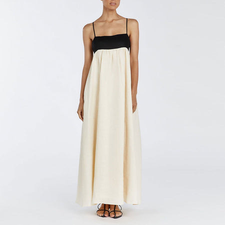 Milla Summer Holiday Midi Dress In Ivory - front shot on model - Miss Mosa By Akanksha