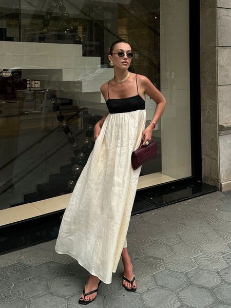 Milla Summer Holiday Midi Dress In Ivory - full-length shot on model outdoors - Miss Mosa By Akanksha
