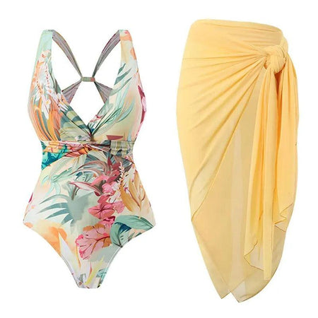 Milly Bikini with Sarong In Multicolour - flat-lay product shot, multicolour - Miss Mosa By Akanksha