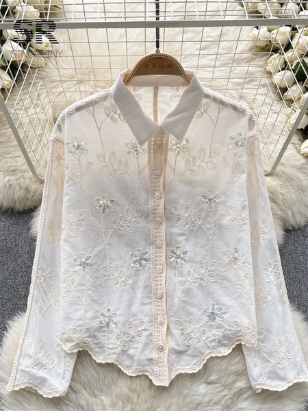 Milo Embroidered Cotton Shirt - hanging product shot, white - Miss Mosa By Akanksha