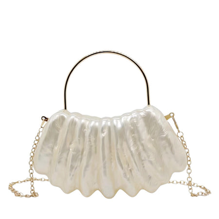 Mimi Hand Bag With Chain - front shot, pearl white with gold handle and chain - Miss Mosa By Akanksha